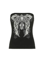 Gothic Print Black Strapless Tube Top Women Skinny Cropped Summer Casual Chic Graphic Tee Y2K Streetwear Basic Vest