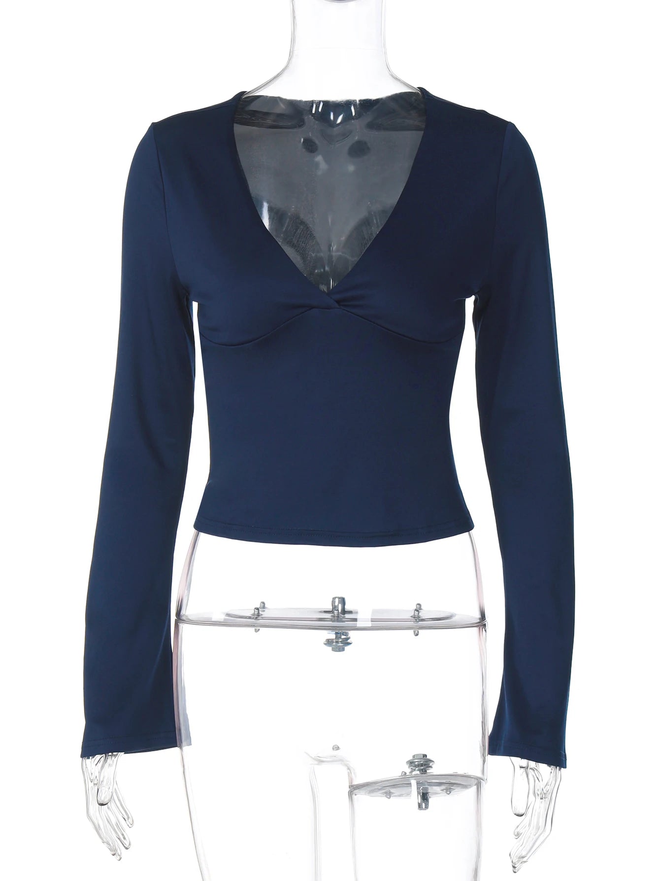 Dulzura Autumn Solid Sexy V-Neck Long Sleeves Slim Fit T-Shirt Women'S Casual Versatile Y2K Top Party Club Street Style Clothes