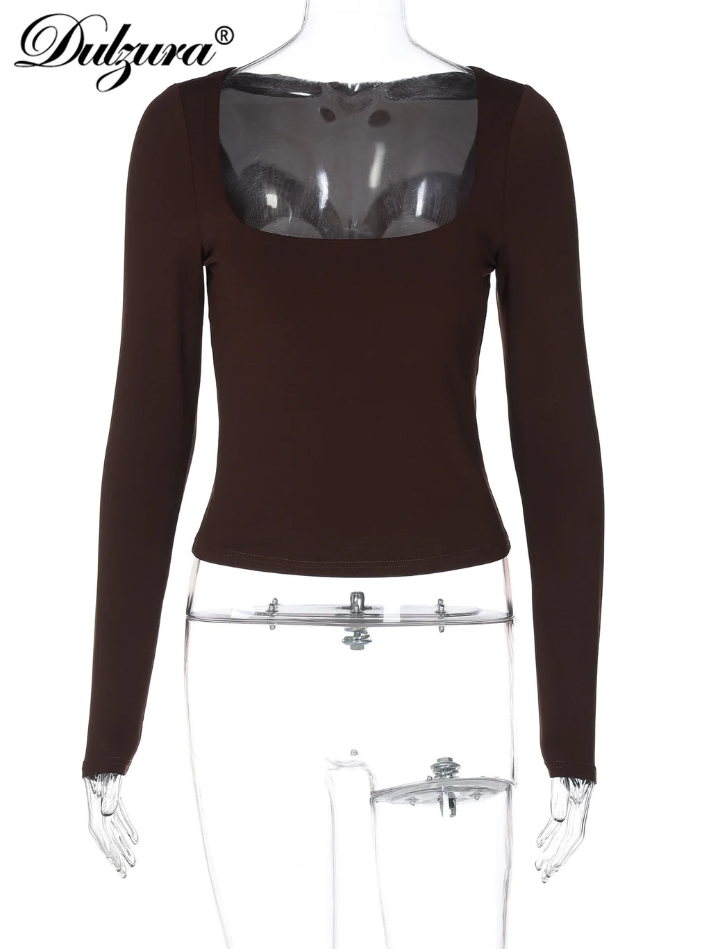 Dulzura Autumn Fashion Sexy Square Collar Long Sleeve Slim T-Shirt Women'S Solid Casual Top Party Club Street Clothes Wholesale