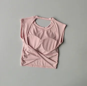Sexy Short Backless Fixed Chest Pad Sports T-shirt Vest Women's Tight Fitting Quick Drying Slimming Yoga Suit Top Clothing
