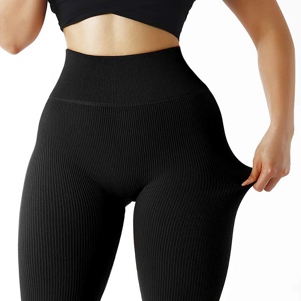 High Waisted Seamless Yoga Leggings, Ribbed Sportswear Tights, Fitness Apparel for Women, Gym and Casual Wear For Fall & Winter