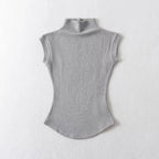 Women Summer Sexy Turtleneck Sleeveless T-Shirts Tops Solid Slim Fit Pullovers Causal Tees Shirts Female Streetwear Basics Tees