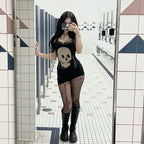 AltGoth Cyber Punk Gothic Dress Women Streetwear Harajuku Skull Printed Sleeveless High Waist Bodycon Dress Grunge Rave Outfits