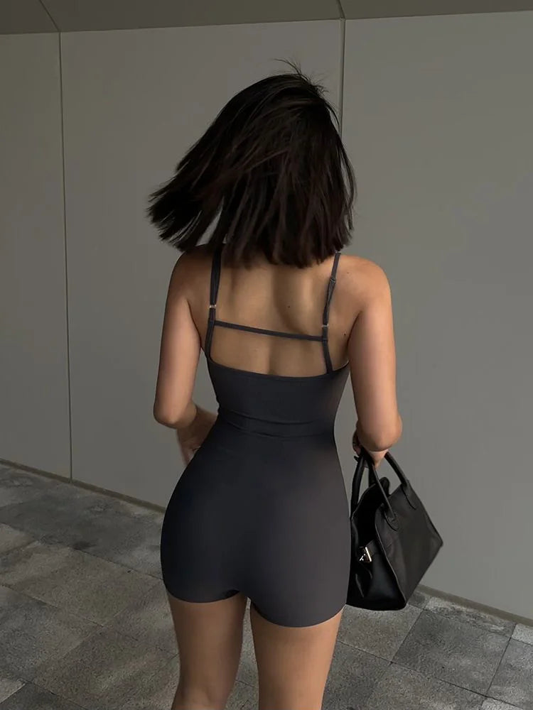 Solid Backless Tank Bodysuit Sexy Hot Camisole Top Jumpsuit Women's Bodycon Summer Black Sleeveless Slim Rompers Y2k Clothing