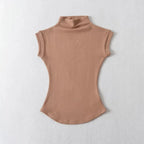 Women Summer Sexy Turtleneck Sleeveless T-Shirts Tops Solid Slim Fit Pullovers Causal Tees Shirts Female Streetwear Basics Tees