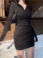 Long Sleeve Dresses for Women Black Sexy Club Bodycon Mini Dress Y2k High Waist Ladies Korean Short Dress Basic Autumn Winter