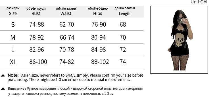 AltGoth Cyber Punk Gothic Dress Women Streetwear Harajuku Skull Printed Sleeveless High Waist Bodycon Dress Grunge Rave Outfits