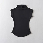 Women Summer Sexy Turtleneck Sleeveless T-Shirts Tops Solid Slim Fit Pullovers Causal Tees Shirts Female Streetwear Basics Tees