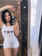 New 2025Summer Women Sexy Sport Romper Subtranslucent Slim Playsuits Letter Printed White Women'S Raceback Sleeveless