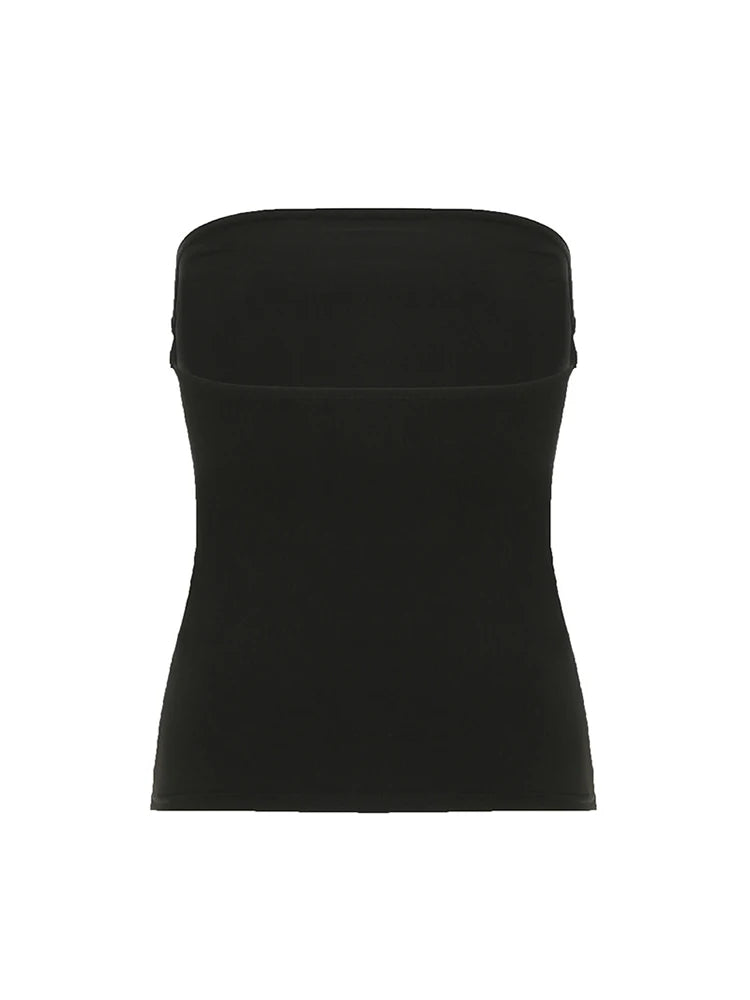 Gothic Print Black Strapless Tube Top Women Skinny Cropped Summer Casual Chic Graphic Tee Y2K Streetwear Basic Vest