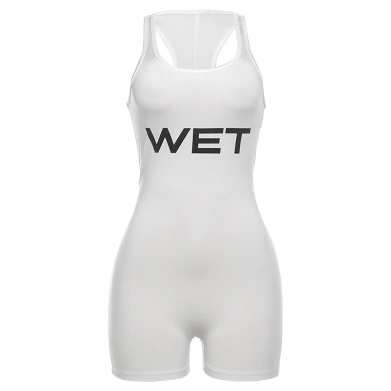 New 2025Summer Women Sexy Sport Romper Subtranslucent Slim Playsuits Letter Printed White Women'S Raceback Sleeveless